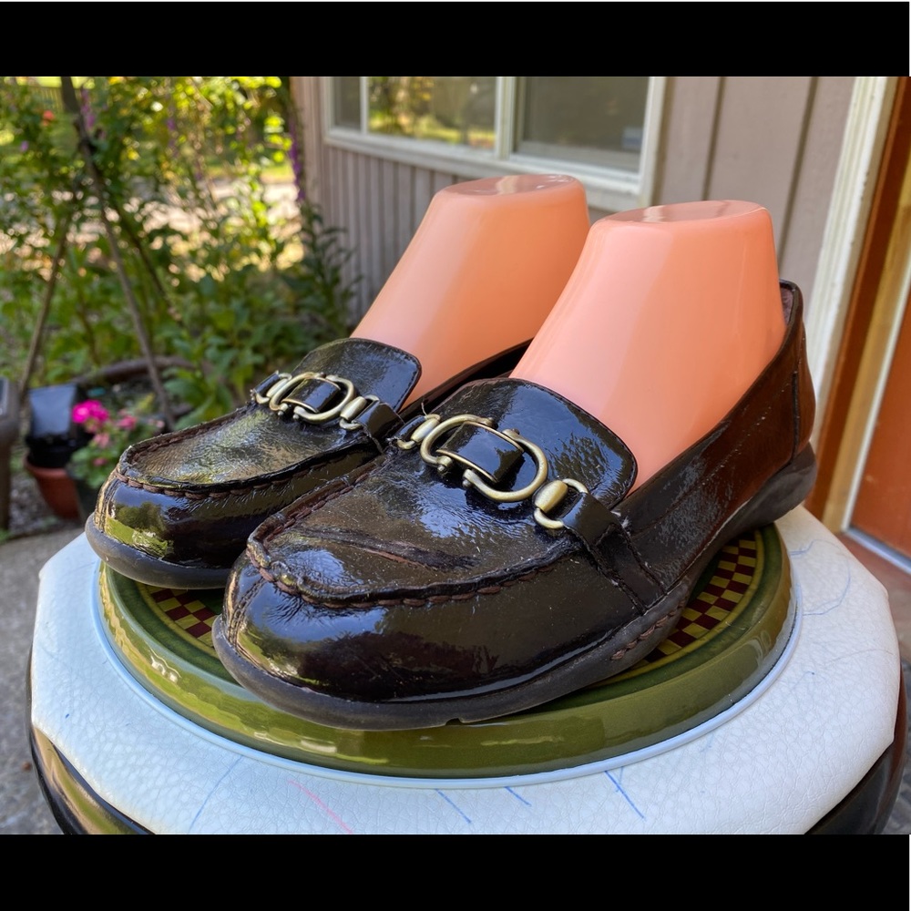 Aerosol Brown Patent Boat Slip on Shoes Size 8M